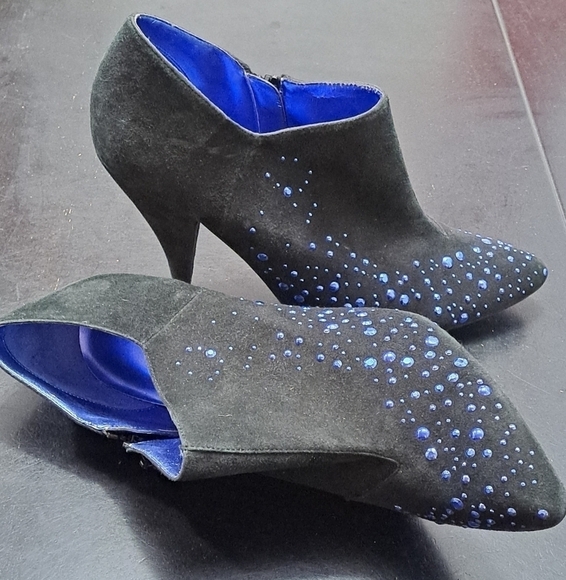 Sigerson Morrison Suede Booties With Blue Gems - Picture 2 of 10